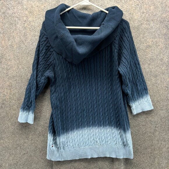 Tommy Hilfiger Sweater Womens XXL Blue Cable Knit Cowl Neck Tie Dye Fleece - Picture 2 of 13